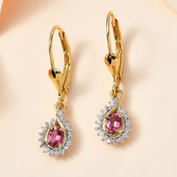 Ofiki Rubellite and White Zircon Lever Back Earrings - Picture 1 of 4